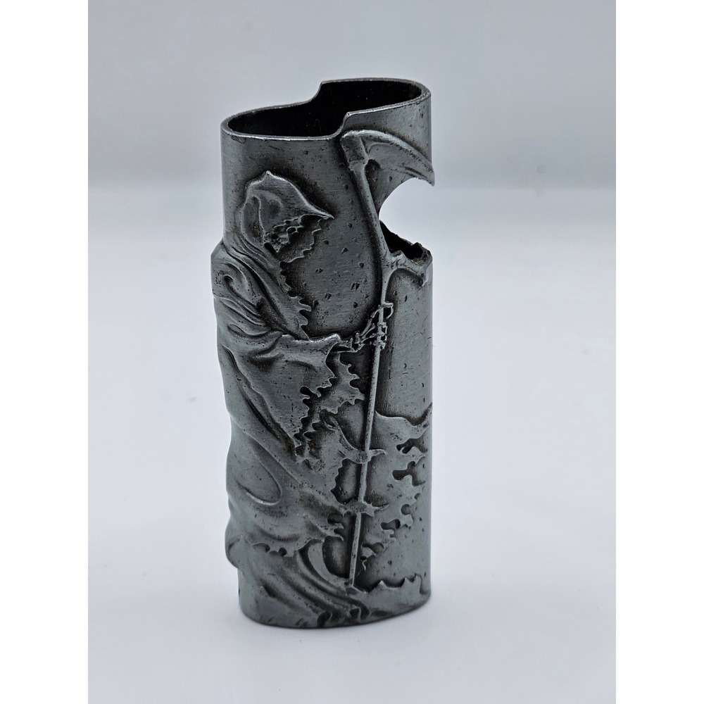 Grim Reaper Metal Lighter Case Sleeve Gothic Pewter Tone Scythe Embossed Cover